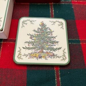England Spode Holiday Tree Coaster with Green and Red Accents in original box